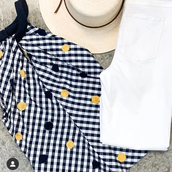 Eva Franco Anthropologie Polka Dot Gingham Embroidered Halter Top - Picture 3 of 6